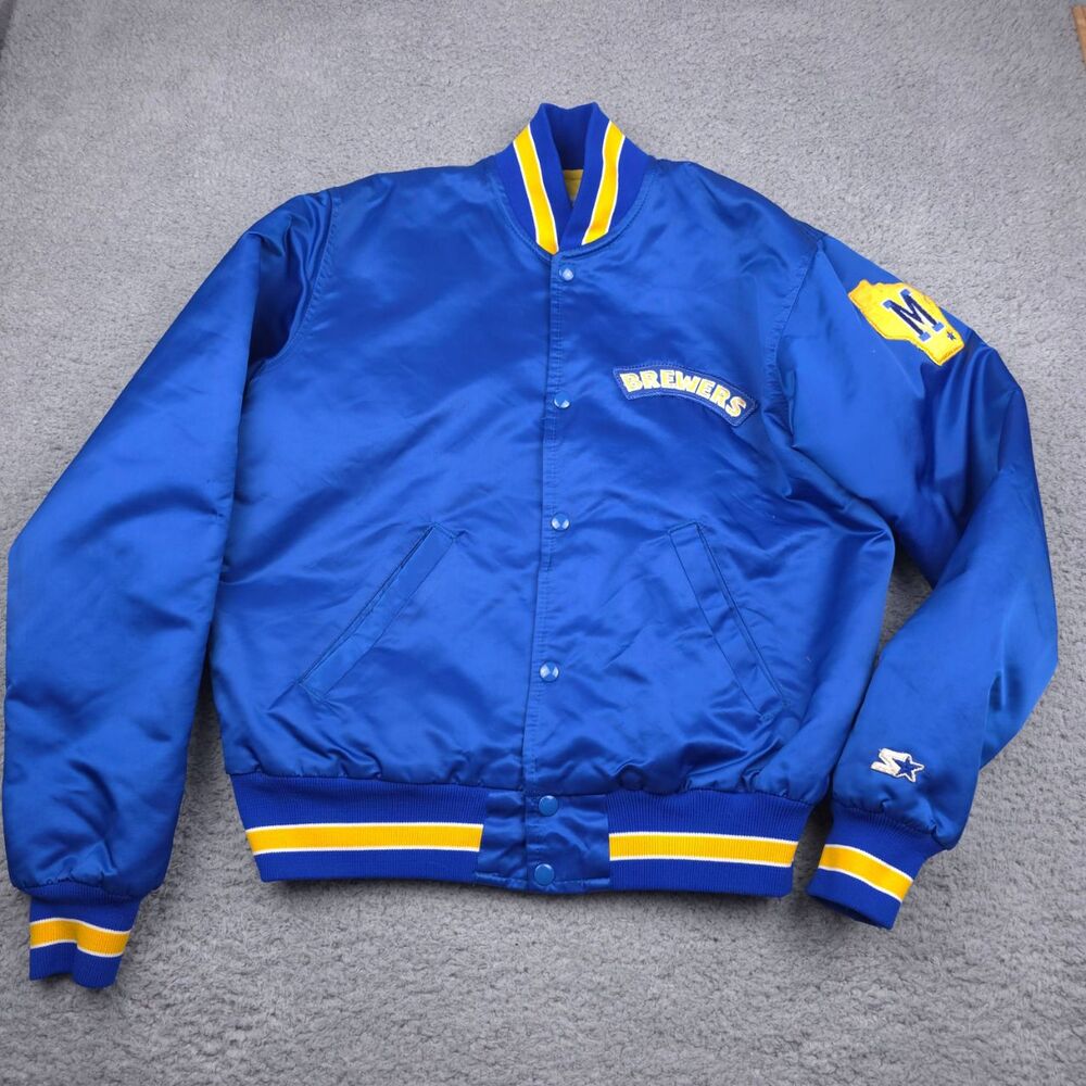 Starter Mens Vintage Milwaukee Brewers Blue‎ Satin Varsity Jacket MLB medium